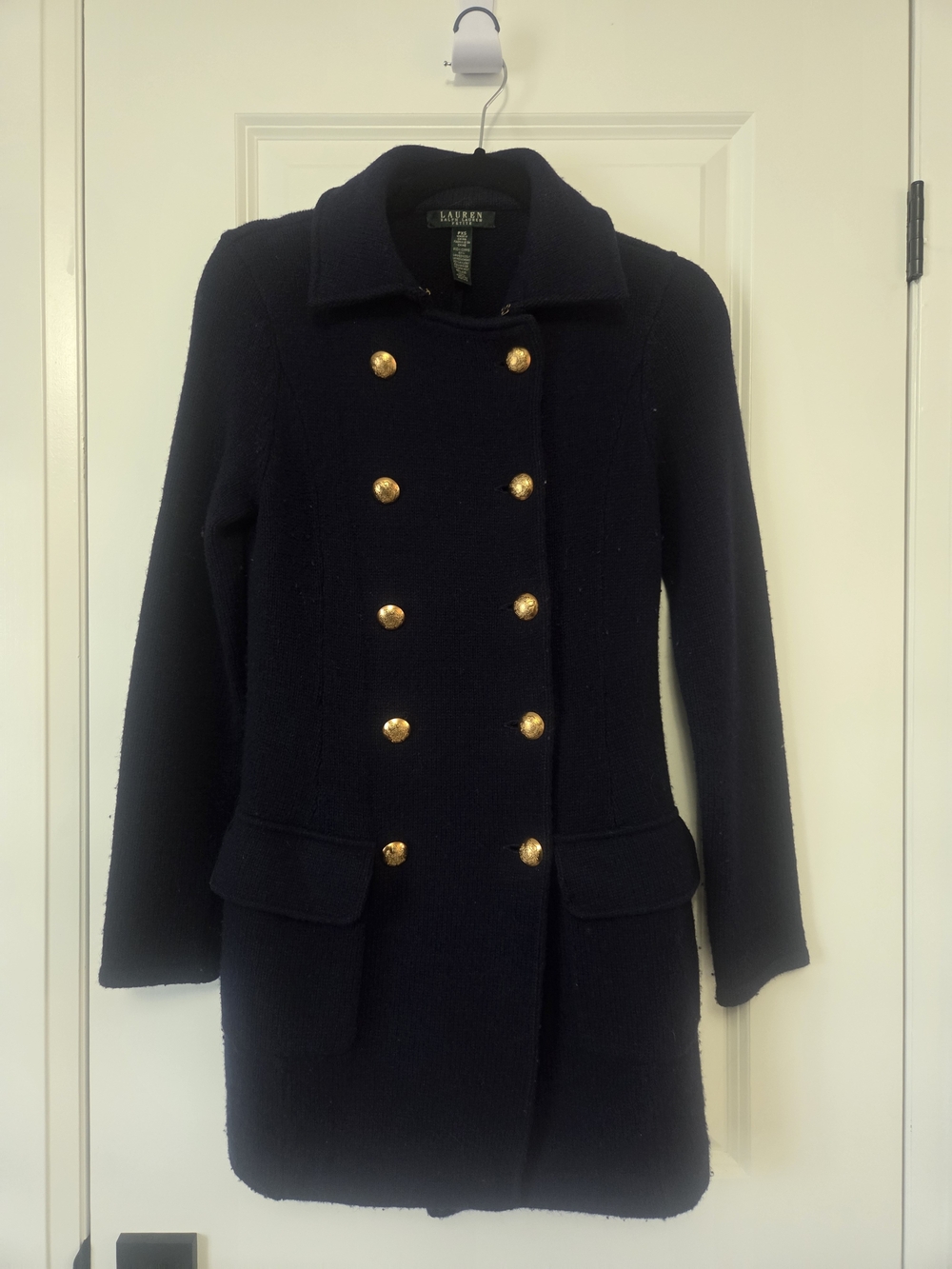 Lauren Ralph Lauren Navy Double-Breasted Wool Coat with Gold Buttons